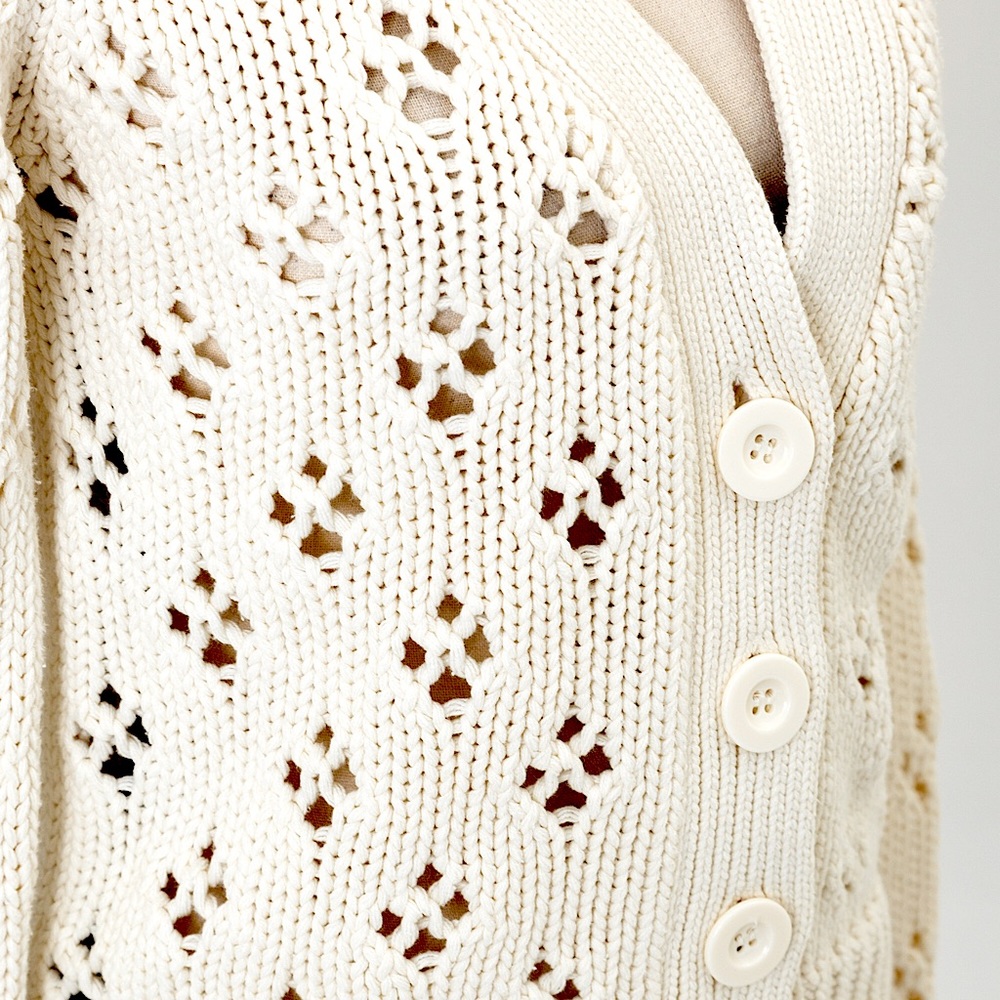 Vintage chunky sweater cardigan cream Route 66 S - Picture 7 of 13